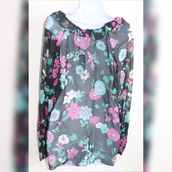 NWT Emilio Pucci Sheer Floral Peasant Top Sz Large - Picture 2 of 12